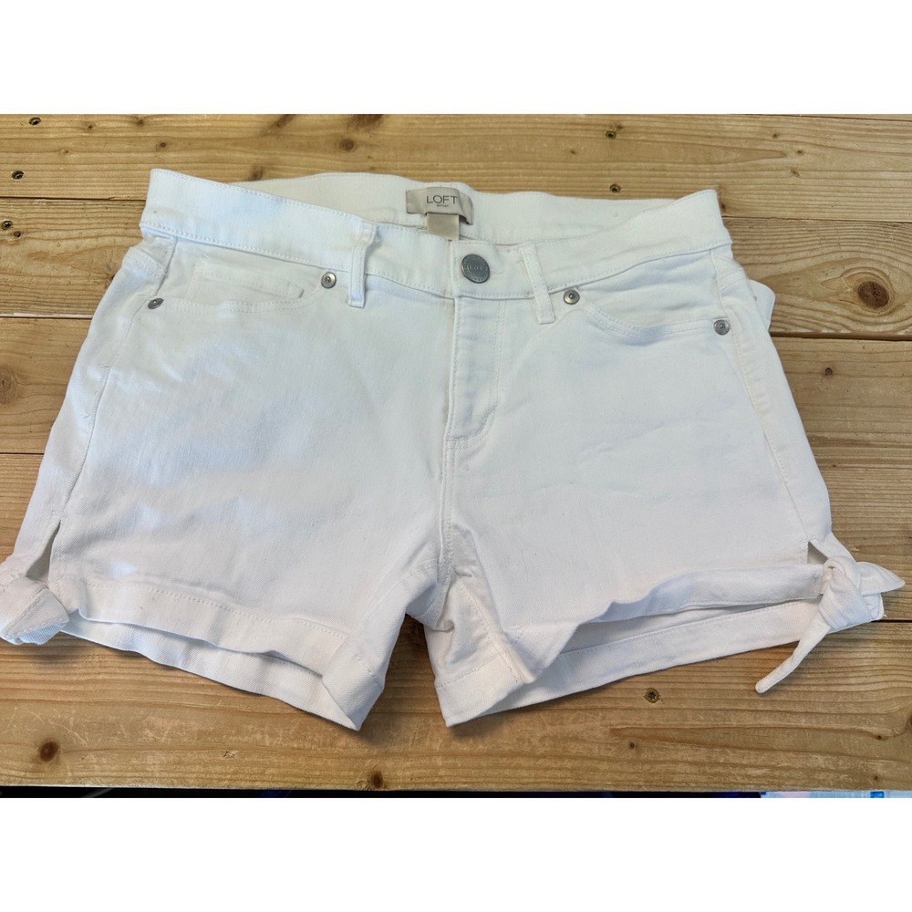 LOFT Outlet Womens‎ White Denim Side Tie Hem Shorts Size 0
